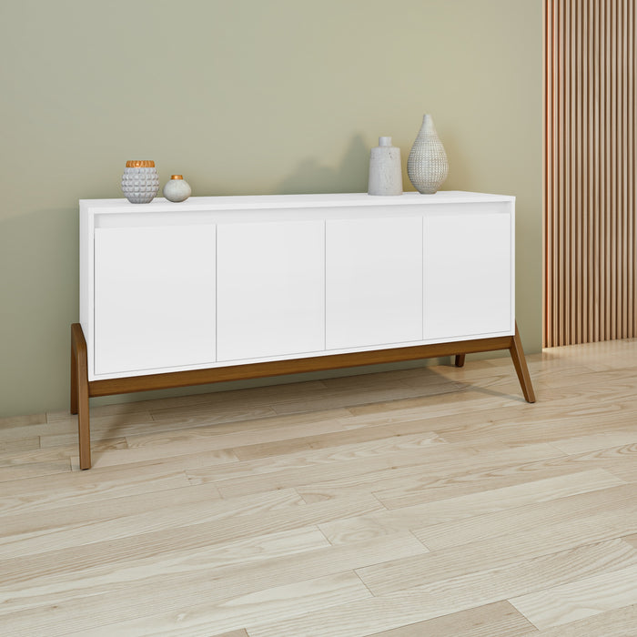 Manhattan Comfort Mid-Century Modern Gales 63.32” Sideboard with Solid Wood Legs - Matte White