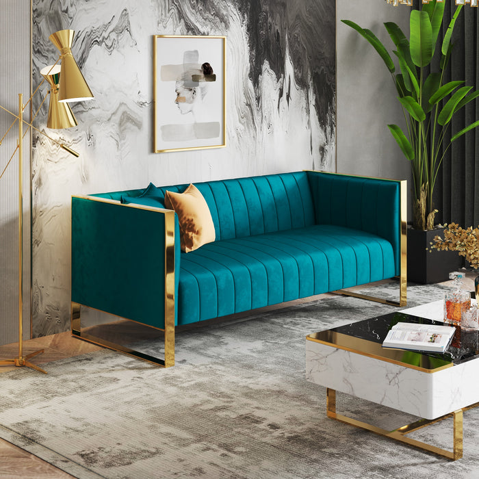 Manhattan Comfort Trillium 83.07\" 3-Seat Sofa - Aqua Blue & Gold