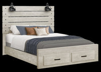 Soren Platform Storage Bed with Slat Headboard & Frame, Built-In LED, Bleached Oak - Queen Size 