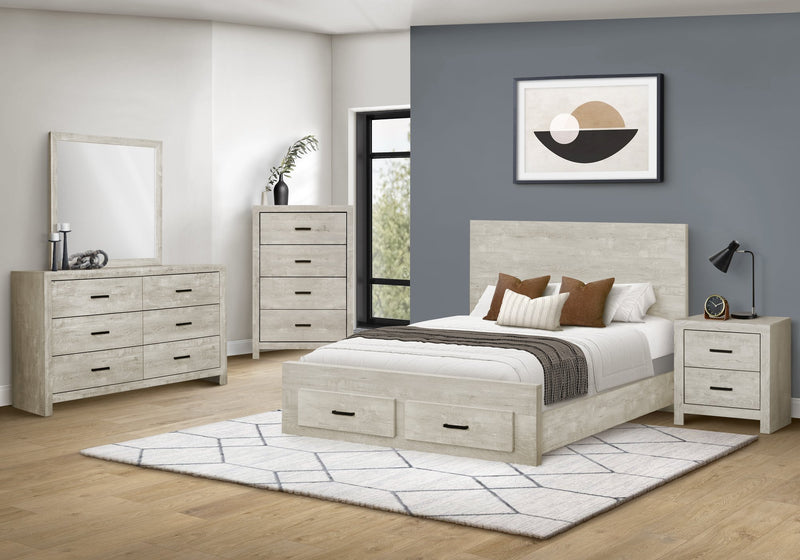 Soren Platform Storage Bed with Panel Headboard & Frame, Bleached Oak - Queen Size