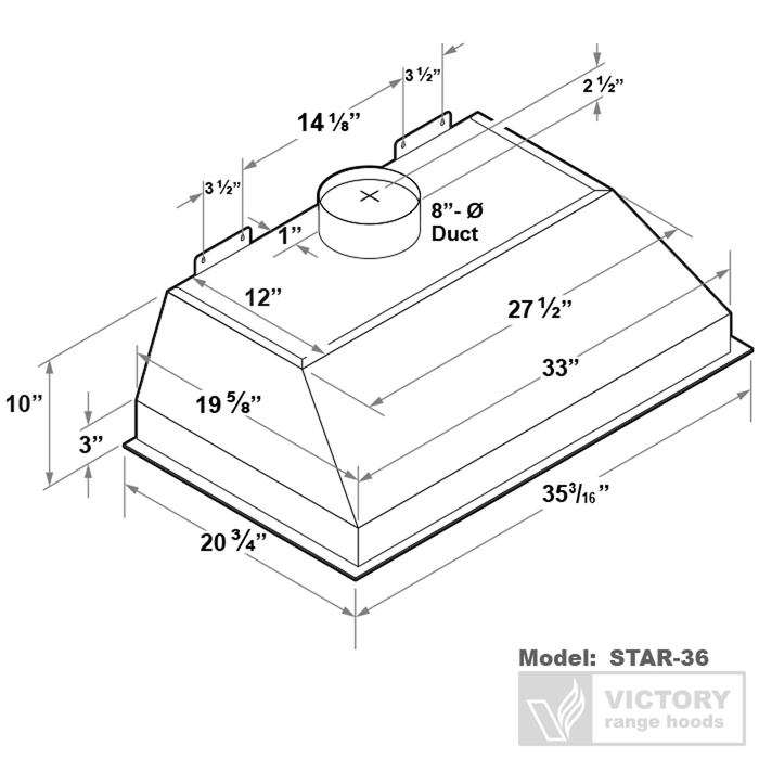 Victory 36\" 900 CFM Insert Range Hood Stainless Steel - Star-36