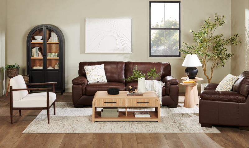 Classico 90\" Genuine Leather Sofa with Wood Legs – Tobacco