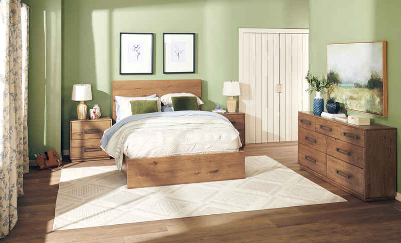 Scott Living Henri Panel Bed with Headboard & Frame, Wood, Brown - Queen Size