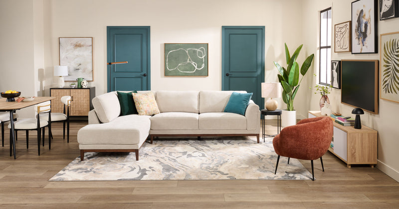 Horizon 2-Piece Left-Facing Fabric Sectional with Wood Base and Legs - Stone