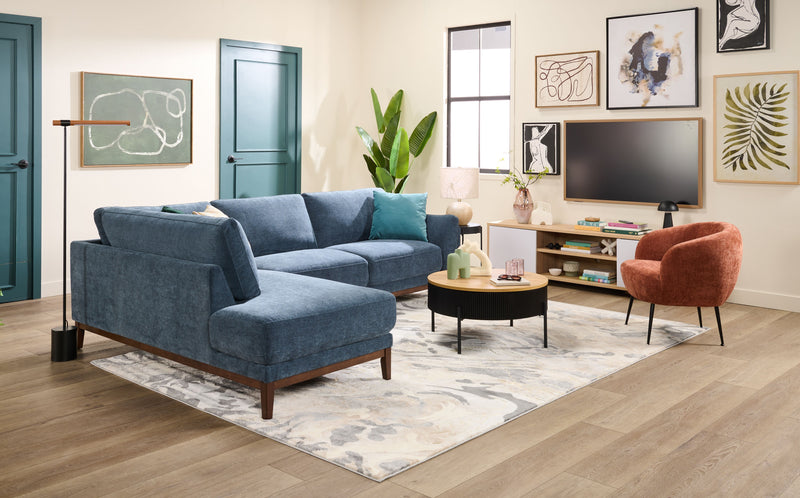 Horizon 2-Piece Left-Facing Fabric Sectional with Wood Base and Legs - Navy