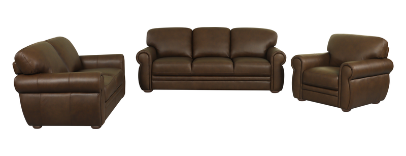 Porto 90\" Traditional Genuine Leather Sofa  - Chocolate