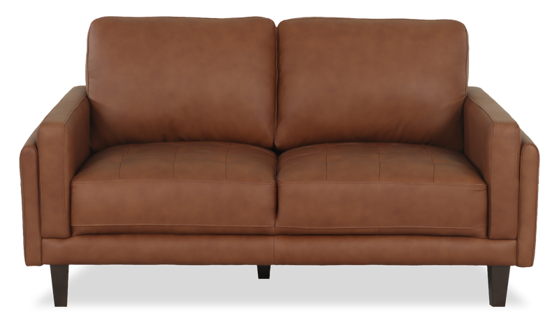Venice 65\" Traditional Genuine Leather Loveseat – Light Brown