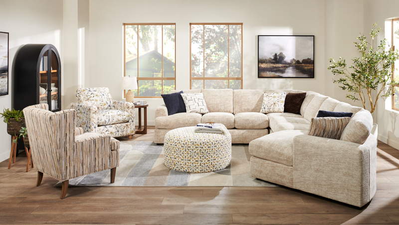 Made in Canada Customizable Sofa Lab Round 38\" Fabric Ottoman – Lemonade Accent Fabric 