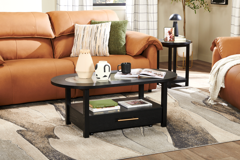 Dalton 47.5\" Coffee Table with Glass Top and Drawer - Black 