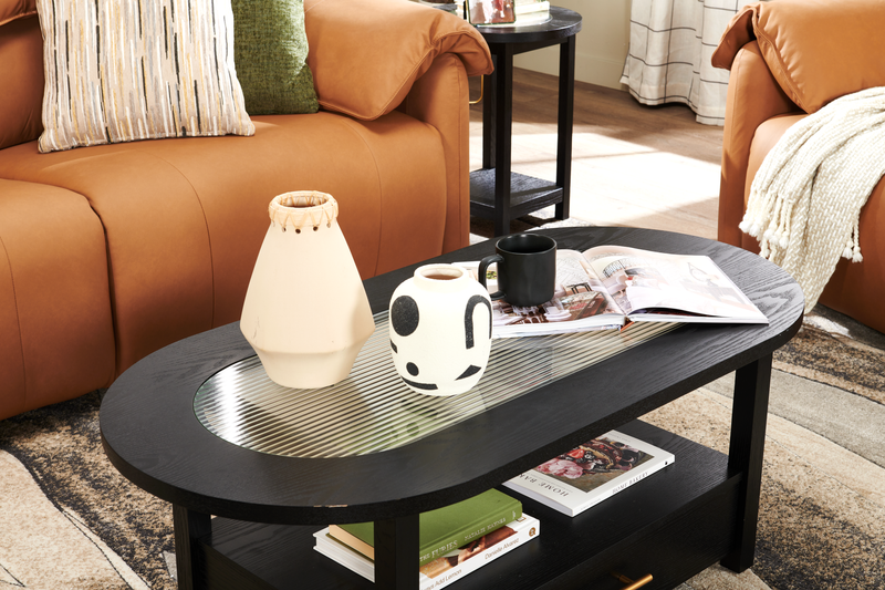 Dalton 47.5\" Coffee Table with Glass Top and Drawer - Black 