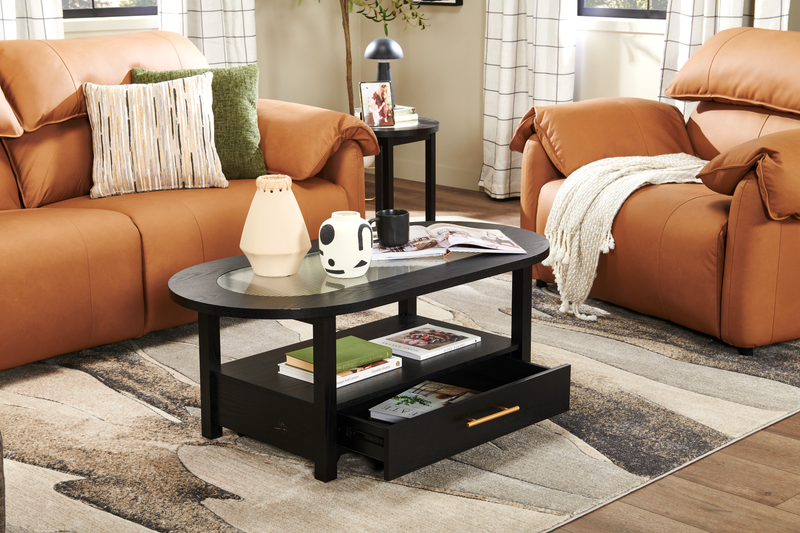 Dalton 47.5\" Coffee Table with Glass Top and Drawer - Black 