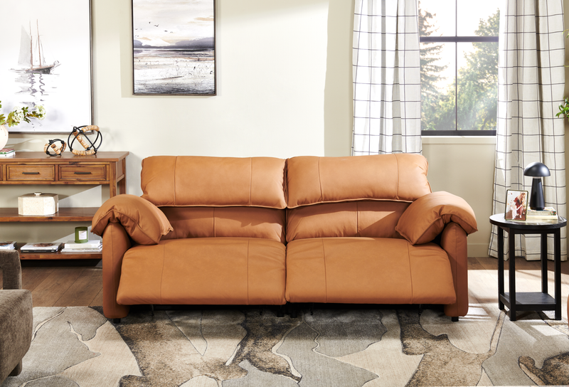 Momento 90\" Genuine Leather Power Reclining Sofa – Caramel