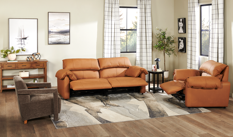 Momento 90\" Genuine Leather Power Reclining Sofa – Caramel