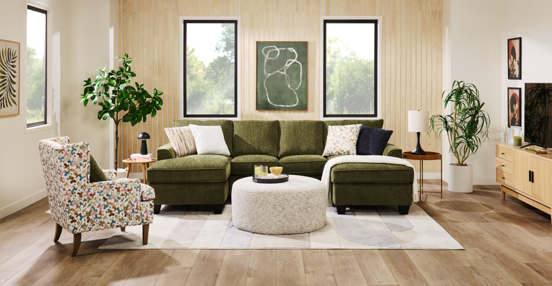 Made in Canada Customizable Sofa Lab Arc Fabric Double Chaise Sectional - Chenille Moss