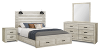 Soren 6pc Bedroom Set with Storage Bed, Dresser, Mirror & Nightstand, LED, Bleached Oak - Queen 