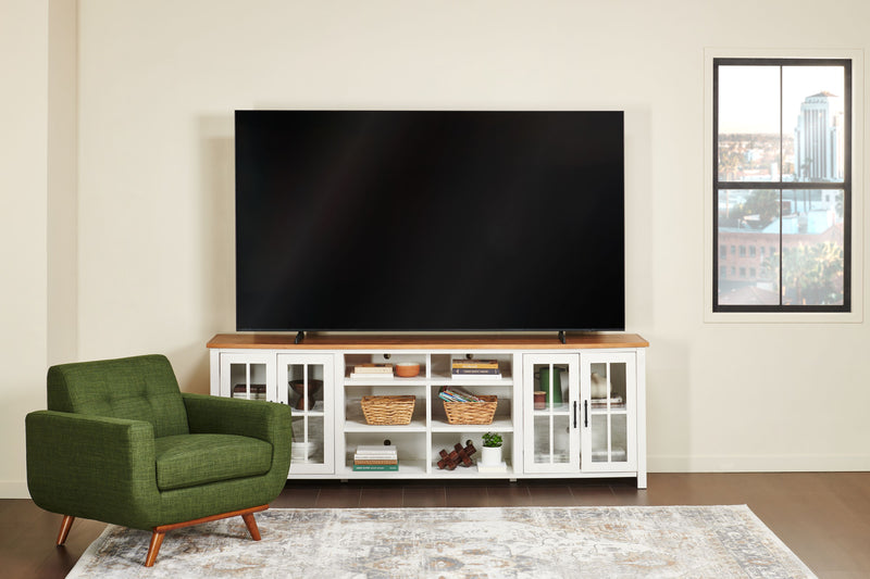 Sterling 95.83\" Modern TV Stand with Storage and Cable Management for TVs up to 100\" – Brown & White