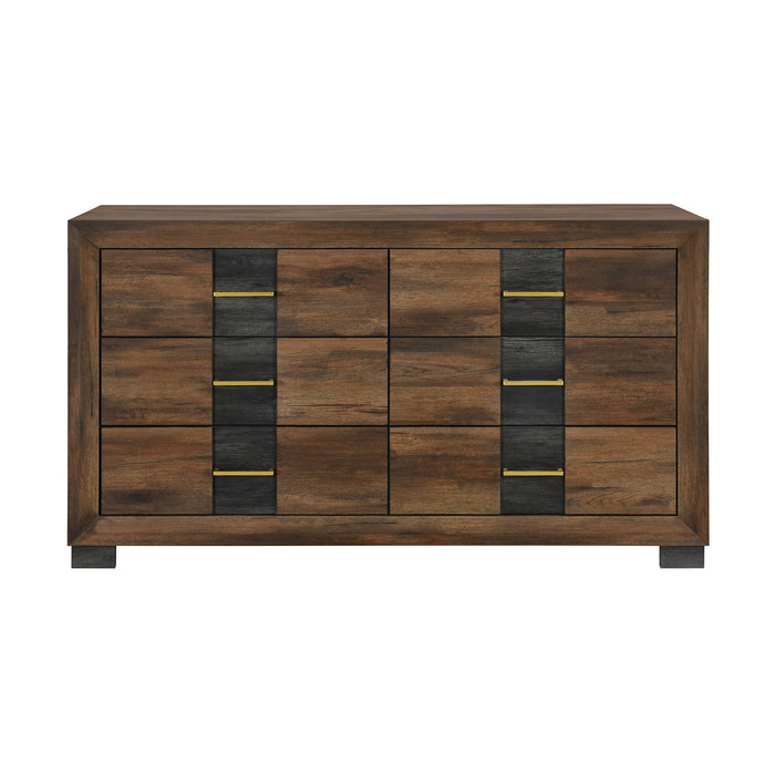 Titanium Bedroom 6-Drawer Dresser, 58.5\"W x 34.1\"H – Brown