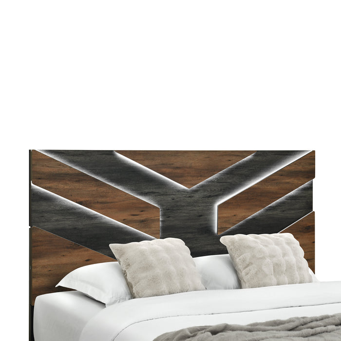 Titanium Panel Bed with Headboard & Frame, LED, Modern, Brown - Queen Size