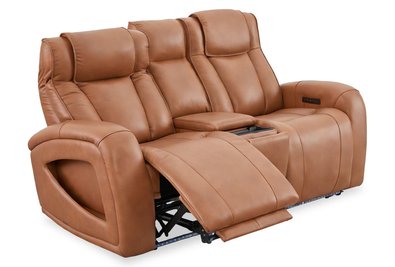 Shaquille O’Neal Home Titan 81\" Genuine Leather Power Reclining Loveseat with Shaq-o-pedic Comfort – Earth