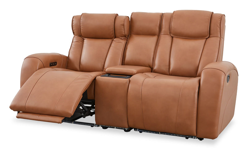 Shaquille O’Neal Home Titan 81\" Genuine Leather Power Reclining Loveseat with Shaq-o-pedic Comfort – Earth