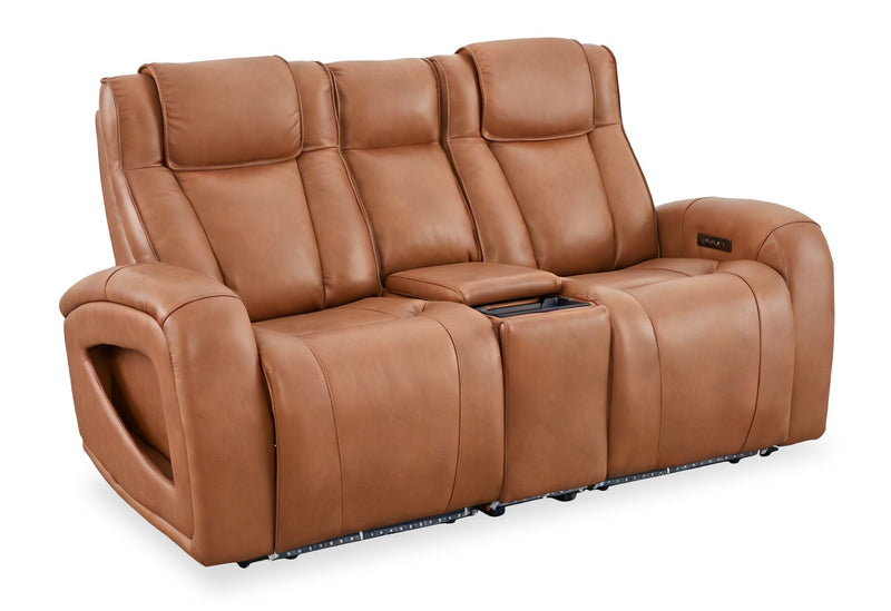 Shaquille O’Neal Home Titan 81\" Genuine Leather Power Reclining Loveseat with Shaq-o-pedic Comfort – Earth