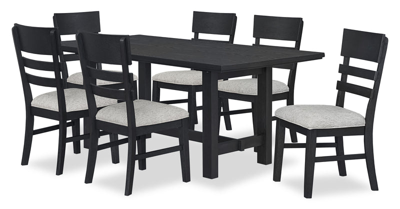 Trove 7pc Dining Set with Table and 6 Chairs, 72”W – Black 