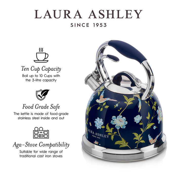 Laura Ashley Stainless Steel Stovetop Elveden Navy Tea Kettle - VQ-SBNK057-LAEN-CA