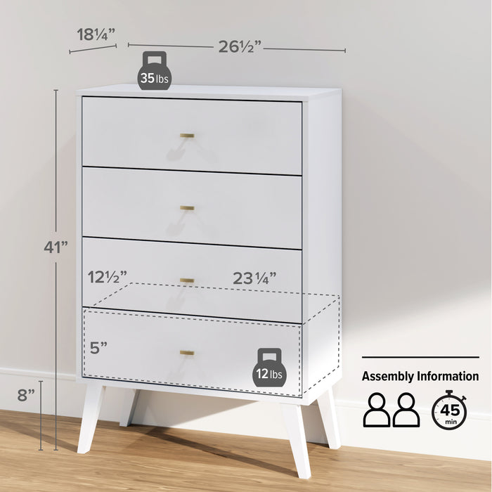 Milo Tall 4-Drawer Chest - White