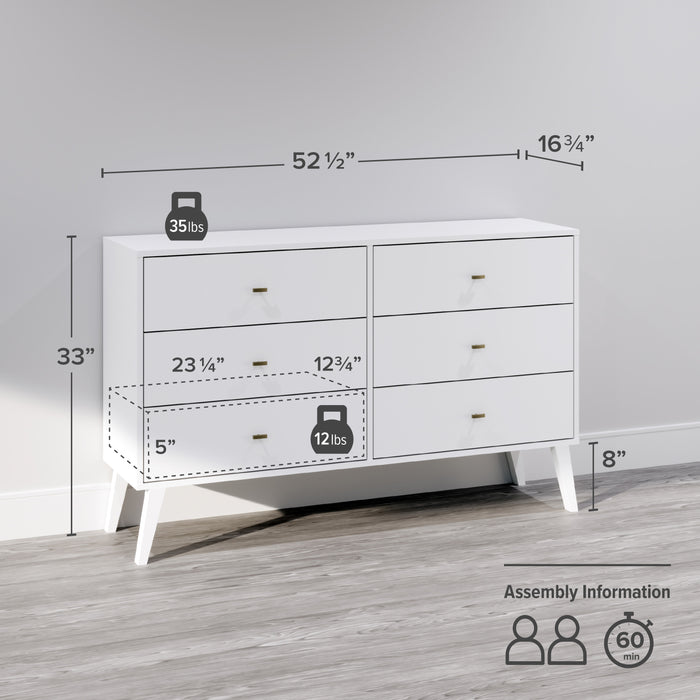 Milo 6-Drawer Dresser - White