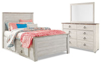 Willowton 5pc Bedroom Set with Platform Storage Bed, Dresser & Mirror, Whitewash - Twin Size