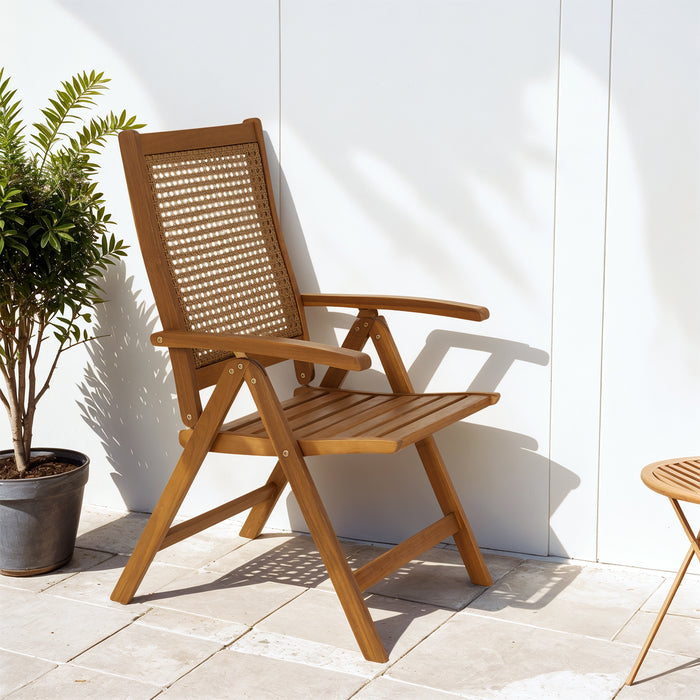 Outsunny Outdoor Folding Chair, Wood Camping Chair W/ Slatted Seat, Teak