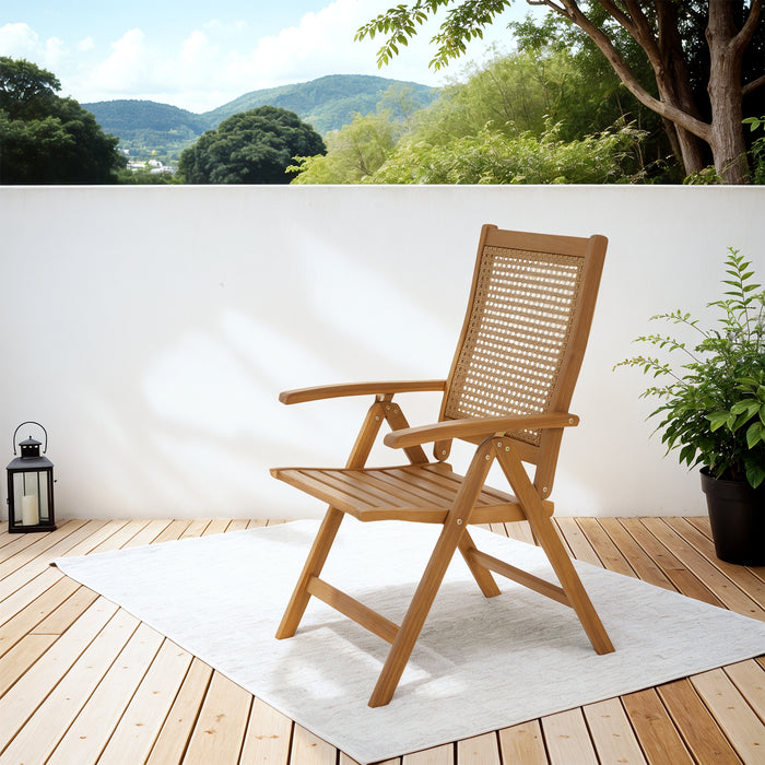 Outsunny Outdoor Folding Chair, Wood Camping Chair W/ Slatted Seat, Teak