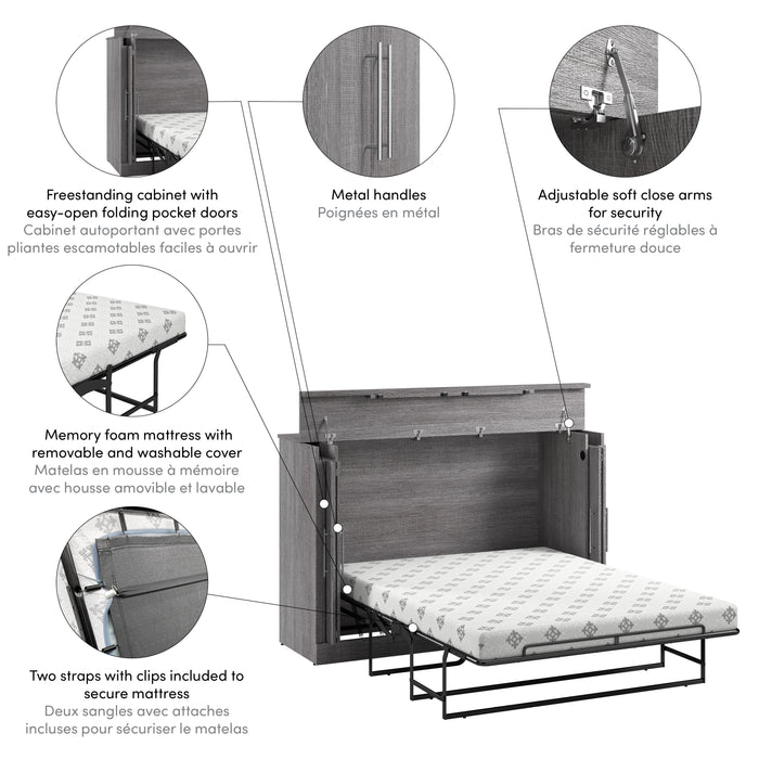 Bestar Nebula 69 W Full Cabinet Bed with Mattress - Bark Grey