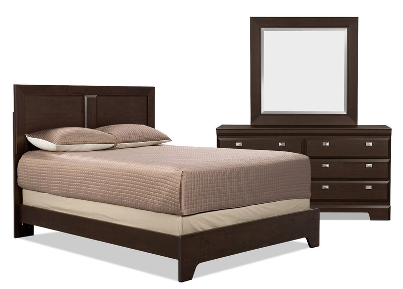 Yorkdale 5pc Bedroom Set with Panel Bed, Dresser & Mirror, Brown - Queen Size