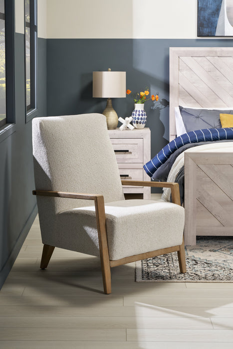 Adley 28\" Chenille Fabric Accent Chair with Wood Armrests and Legs - Alabaster White
