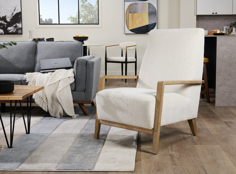 Adley 28\" Chenille Fabric Accent Chair with Wood Armrests and Legs - Alabaster White