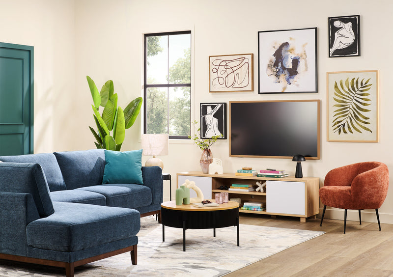 Kort & Co. Aiden 72\" TV Stand with Storage and Cable Management for TVs up to 80\"- Natural and White