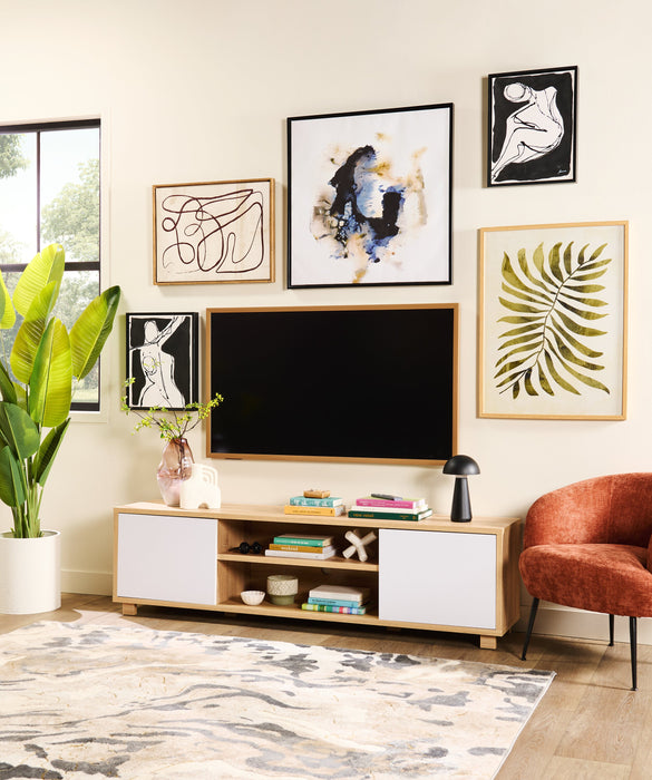 Kort & Co. Aiden 72\" TV Stand with Storage and Cable Management for TVs up to 80\"- Natural and White