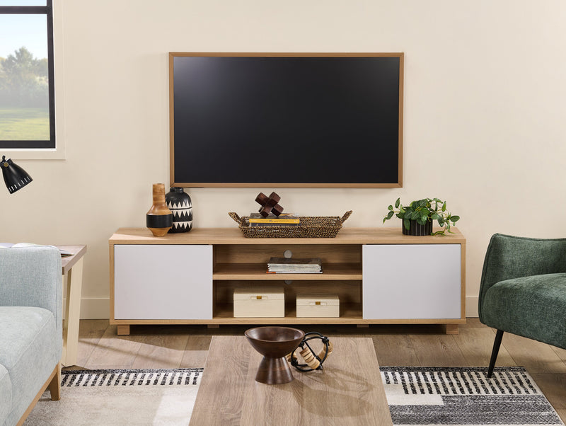 Kort & Co. Aiden 72\" TV Stand with Storage and Cable Management for TVs up to 80\"- Natural and White