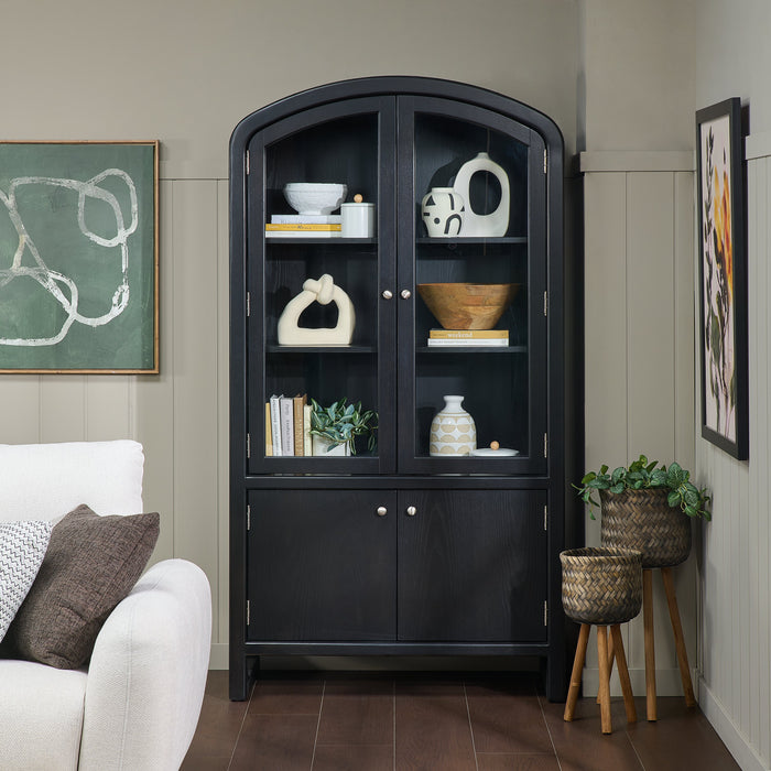 Alma Dining Curio Cabinet with Storage, 42\"W x 78\"H - Charcoal Black