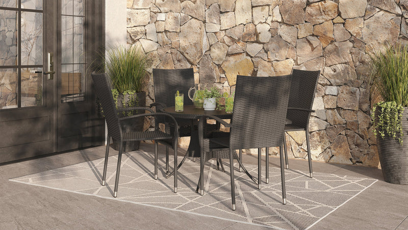 Arizona Outdoor Patio Table - Hand-Woven Resin Wicker, Round Tempered Glass Table Top, UV & Weather Resistant - Black