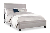 Avery Upholstered Bed in Grey Fabric with Nailhead Design - Queen Size 