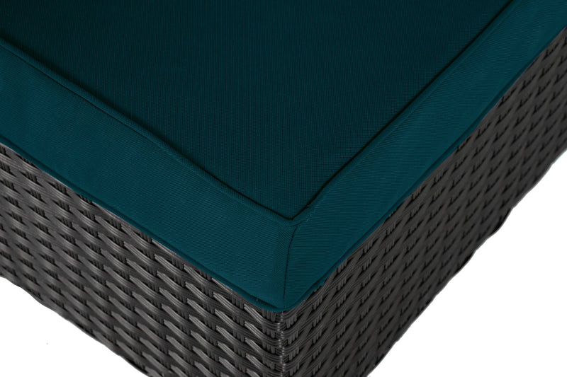Barbados Corner Outdoor Patio Chair - Hand-Woven Resin Wicker, UV & Weather Resistant - Black/Blue