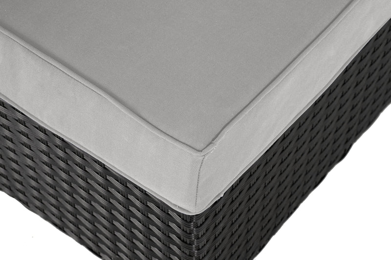 Barbados Outdoor Patio Ottoman - Hand-Woven Resin Wicker, UV & Weather Resistant - Black/Grey