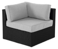 Barbados Corner Outdoor Patio Chair - Hand-Woven Resin Wicker, UV & Weather Resistant - Black/Grey 