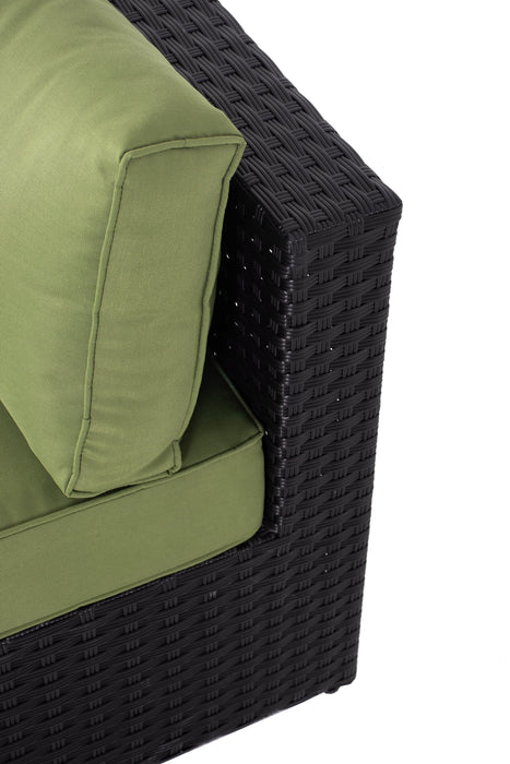 Barbados Armless Outdoor Patio Chair - Hand-Woven Resin Wicker, UV & Weather Resistant - Black/Green