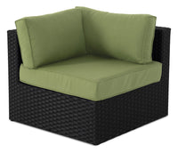 Barbados Corner Outdoor Patio Chair - Hand-Woven Resin Wicker, UV & Weather Resistant - Black/Green 