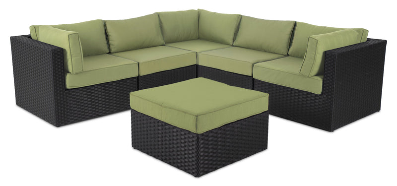 Barbados Corner Outdoor Patio Chair - Hand-Woven Resin Wicker, UV & Weather Resistant - Black/Green