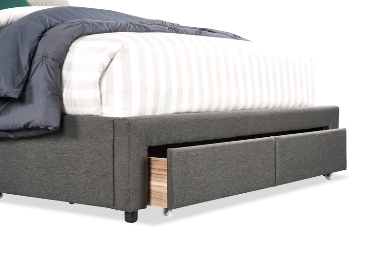 Beck Upholstered Storage Bed in Dark Grey Fabric, Button Tufted - Queen Size
