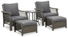 Belize 5-Piece Outdoor Patio Conversation Set with 2 Chairs, 2 Ottomans & Glass Top Coffee Table - Resin Wicker, UV & Weather Resistant - Grey